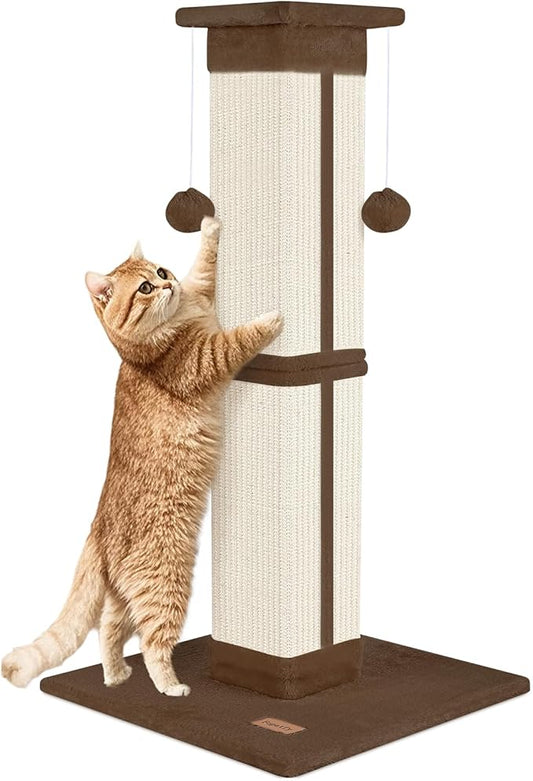 Cat Scratching Post 33 inch for Indoor Cats, High Cat Scratch Post Brown, Cat Tree for Full-Body Stretching, Protect Your Furniture