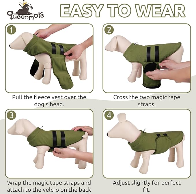 Queenmore Small Dog Sweaters, Soft Fleece Vest Pullover Dog Jacket with Leash Hole, Warm Winter Dogs Clothes Cold Weather Doggy Dachshund Sweater for Small Doggy Cats Boy or Girl (Army Green, S)