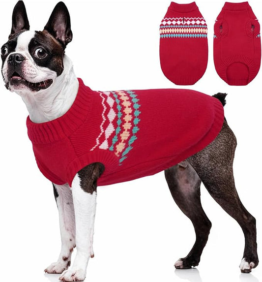 Kuoser Dog Sweater, Dog Sweaters for Medium Dogs Girl Boy, Christmas Dogs Sweater Knitwear, Warm Pet Pullover Sweatshirt Doggie Winter Clothes Apparel for French Bulldog, Boston Terrier, Red M