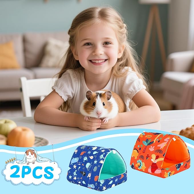 UPINS 2Pcs Guinea Pig Hideout,Guinea Pig Bed Houses Washable Small Animal House Cage Accessories for Dwarf Rabbits Chinchillas Hamsters Hedgehogs Ferrets Bearded Dragons and Rats