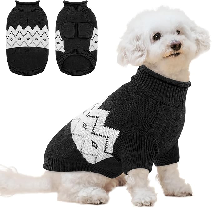 Queenmore Warm Dog Sweater, Soft Pet Knitwear, Knitted Pullover, Winter Pet Clothes for Small Medium Dogs Cats
