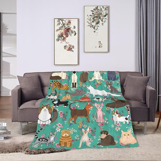 Cat Gifts Blanket 50"X40" Bed Throw Blanket Soft Lightweight Cozy Warm Blankets for Kids Teens Men Women
