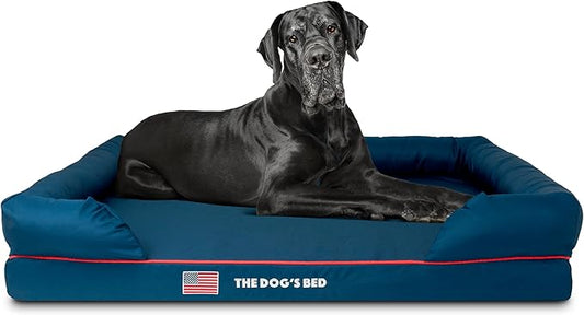 The Dog’s Bed, XXL Blue Oxford with Red Trim USA Flag Dog Bed, Memory Foam, Pain Relief: Arthritis, Post Surgery, Lameness, Supportive, Calming, Waterproof Washable Cover