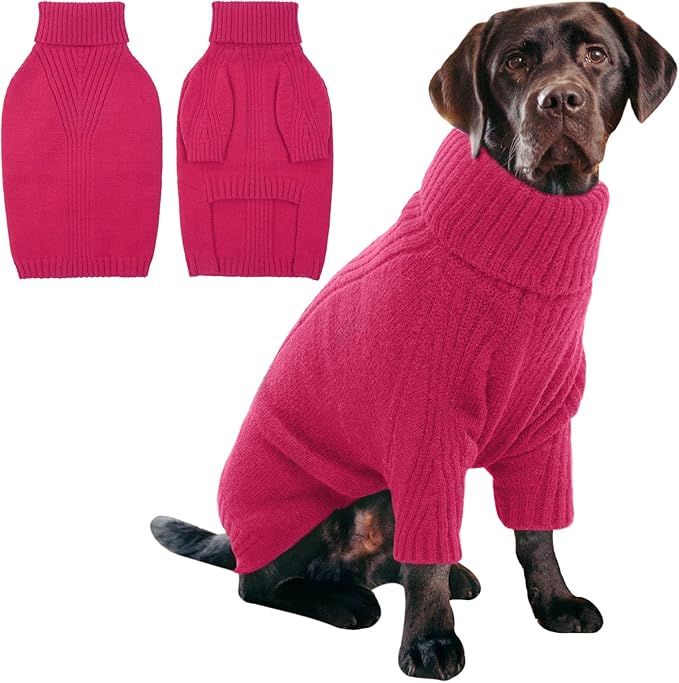 IECOii XXL Dog Sweater,Thermal Knit Big Dog Sweater with Sleeve,Pet Turtleneck Doggy Sweatshirt for Extra Large Dogs Boy Girl,Stretchy Large Dogs Cold Weather Outfit Pitbull Clothes,(Rose red,XXL)