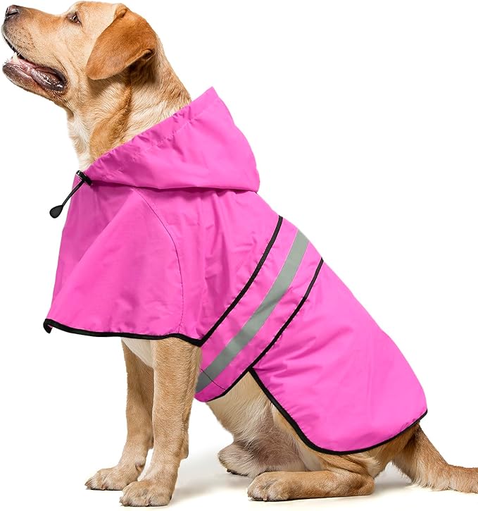 Waterproof Dog Raincoats - Hooded Raincoats for Dogs, Adjustable Reflective Dog Rain Coat, Windproof Dog Rain Jacket Pet Rain Slicker Poncho for Small, Medium, Large Dogs (Large, Pink)