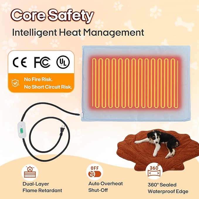 Red Shell Shaped Dog Heating pad (36"x26"), Pet Heating Pad for Dogs and Cats, Waterproof, Chew Resistant Cord, Adjustable Temperature, Machine Washable Cover,for Indoor/Outdoor Use