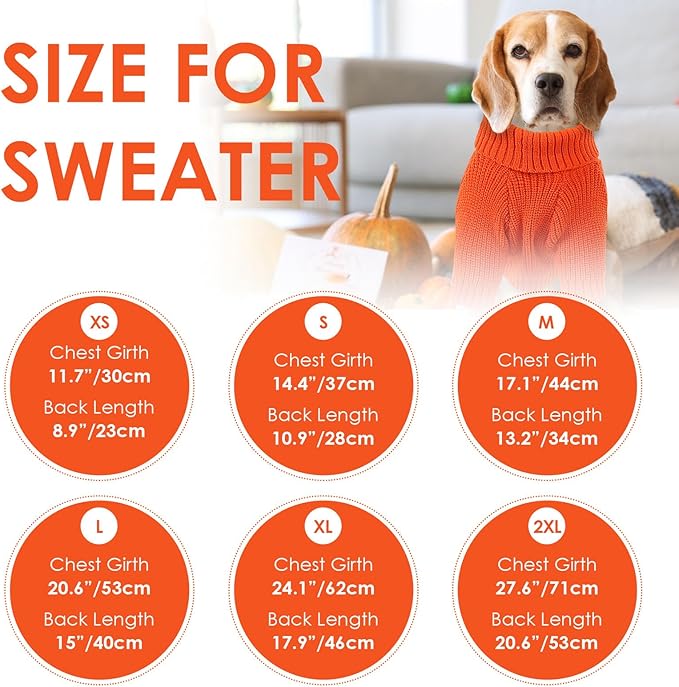 SUNFURA Dog Sweater Large Size Dogs, XL Dog Sweaters for Winter, Extra Large Breeds Girl Boy Pullover, Pet Knitted Knitwear Fall Sweatshirt for Pitbull, Labrador Retriever, Orange X-Large