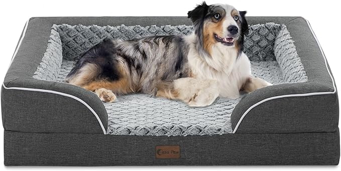 Orthopedic Dog Beds for Large Sized Dogs, Waterproof Memory Foam Large Pet Bed with Sides 36x27Inch, Non-Slip and Egg-Crate Foam Big Dog Couch Bed with Removable Washable Cover, Dark Grey