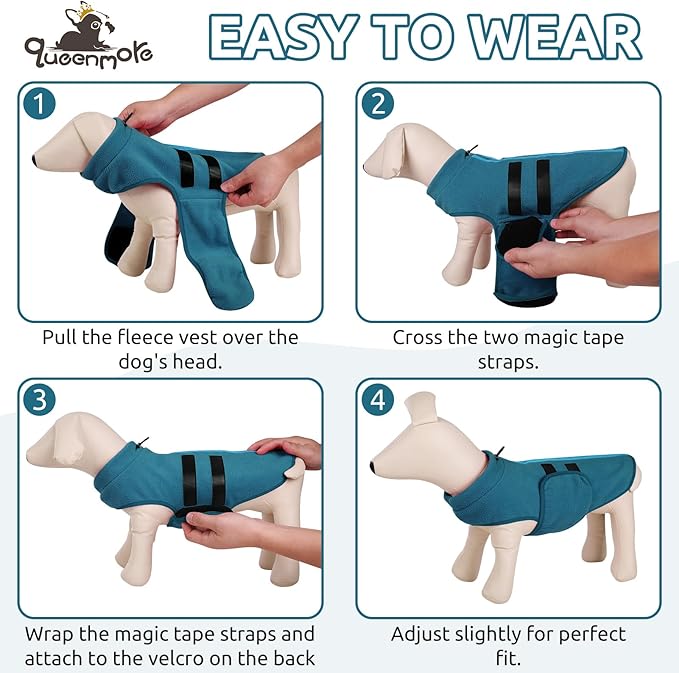 Queenmore XL Dog Sweaters, Soft Fleece Vest Pullover Dog Jacket with Leash Hole, Warm Winter Dog Clothes Cold Weather Doggy Dachshund Sweater for Large Dogs Cats Boy or Girl (Peacock-Blue, XL)