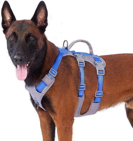 Huntboo Reflective Dog Harness with Handle, Escape Proof, No Slip, Breathable, Lightweight, Adjustable Lift Harness for Small, Medium, and Large Dogs Walking, Training, and Running Gear(Sea Blue,L)