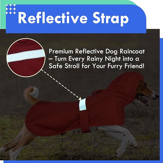 MIGOHI Dog Rain Coat, Hooded Rain Jacket for Dog | Adjustable Hood and Hind Leg Straps Dogs Rain Coat, Reflective Strap for Night Walking, Red, XL