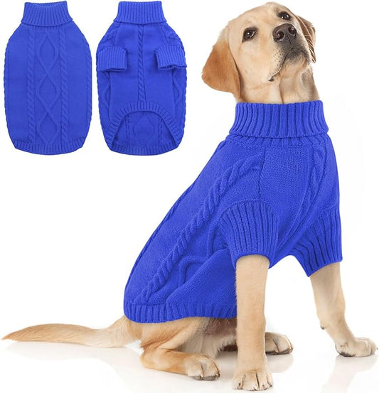 Queenmore XXL Dog Sweaters,Large Dog Sweater for Pitbull Doberman,Warm Turtleneck Knitted Big Pet Sweater for Male Femal Dogs,Extra Large Size Pet Winter Clothes (Roayl Blue,2XL)