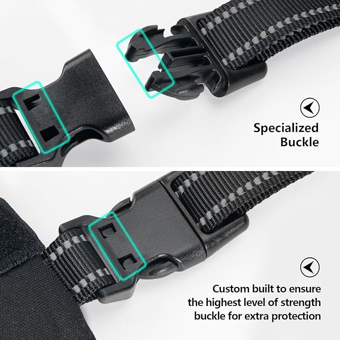 PHOEPET 2019 Upgraded No Pull Dog Harness, Reflective Adjustable Vest, with a Training Handle + 2 Metal Leash Hooks+ 3 Snap Buckles +4 Slide Buckles(S, Black)