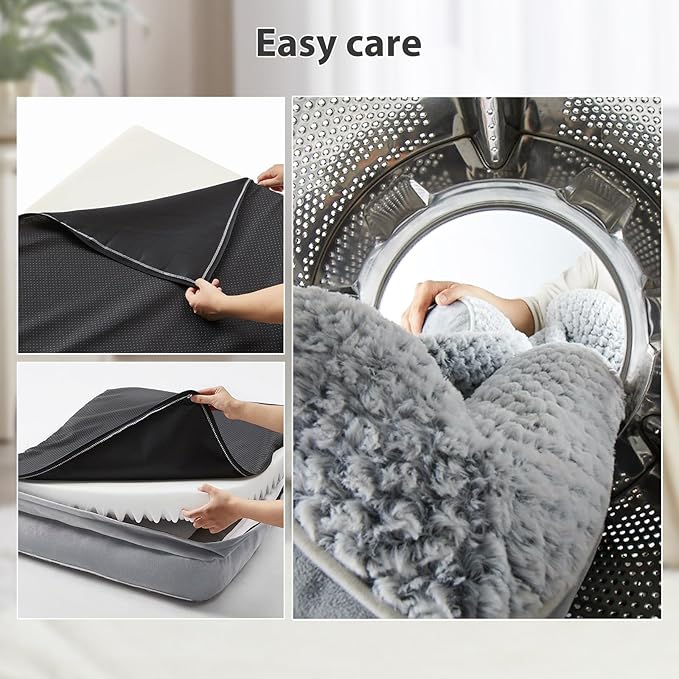 Orthopedic Dog Beds for Large Dogs,Waterproof Dog Bed, Egg Crate Foam Bed for Large Dogs, Big Pet Bed with Washable Removable Waterproof Pillow Cover and Anti-Slip Bottom, Grey