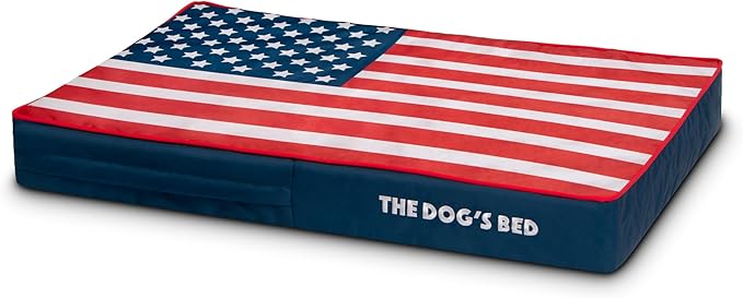 The Dog’s Bed Orthopedic Memory Foam Dog Bed, Medium Blue & Red Trim USA Center Flag, Pain Relief for Arthritis, Hip & Elbow Dysplasia, Post Surgery, Supportive, Calming, Waterproof Washable