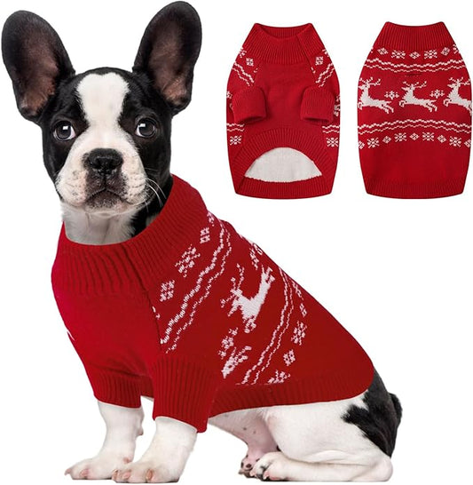 Christmas Dog Sweaters for Small Medium Large Dogs Classic Turtleneck Holiday Xmas Pet Clothes Cozy Stretchy Sweater for Chihuahua, Bulldog, Dachshund, Pug Large