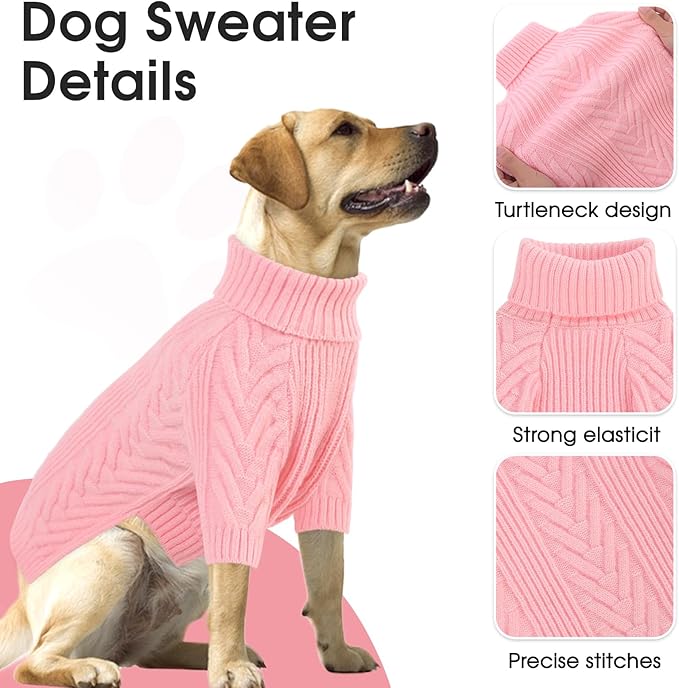 Dog Knitted Sweaters for Medium Large Dogs, Dog Winter Turtleneck, Pet Warm Pullover Thick Sweatshirt Beagle, Bulldog, Husky, Golden Retriever, Labrador, Samoyed, Rottweiler Pink L