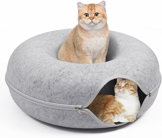 Cat Caves for Indoor Cats, Large Cat Tunnel for Multiple & Large Cats, Scratch Detachable Cave Bed, Kitten Donut Kitty Hideaway Up to 45 Lbs