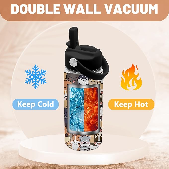 Dog Lover Gifts, 16 oz Water Bottle with Straw Lid, Stainless Steel Insulated Dog Water Bottles, Cute Puppy Tumbler for Travel Outdoor