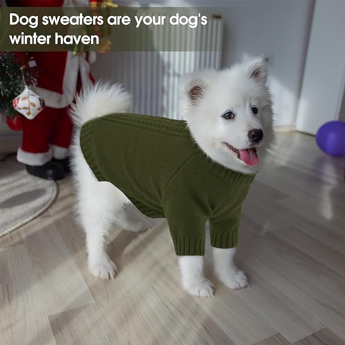 SAWMONG Dog Sweater for Small Dogs, Turtleneck Knitted Pullover Sweater Sweatshirt, Classic Winter Warm Pet Sweater for Boy Girl Pet Chihuahua, French Bulldog, Golden Retriever, Pug, Cat (Green, S)