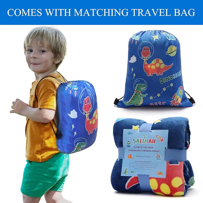 Glow in The Dark Dinosaur Blanket Gifts for 1-10 Year Old Boys,Dino Soft Kids Blankets,Dino Party Blankets,Luminous Toys Birthday Christmas Halloween Thanksgiving Easter Gifts,60 x 50in