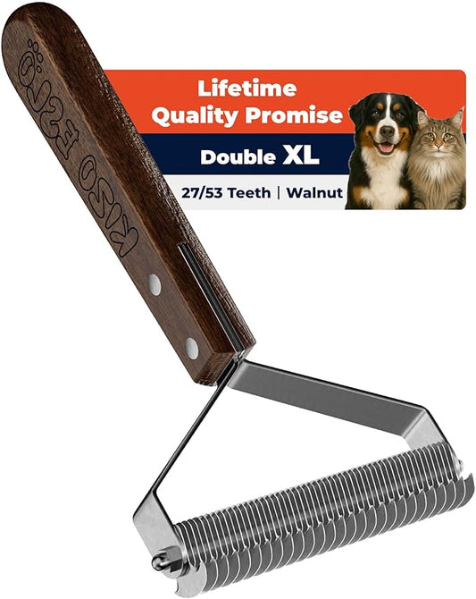 Extra Large 2-Sided Dog Brush For Shedding Undercoat Rake for Dogs & Cats, Remove Mats, Dematting Comb,Gentle Grooming Brush for German Shepherds Medium to Long-Haired Pets(Premium Walnut Handle)