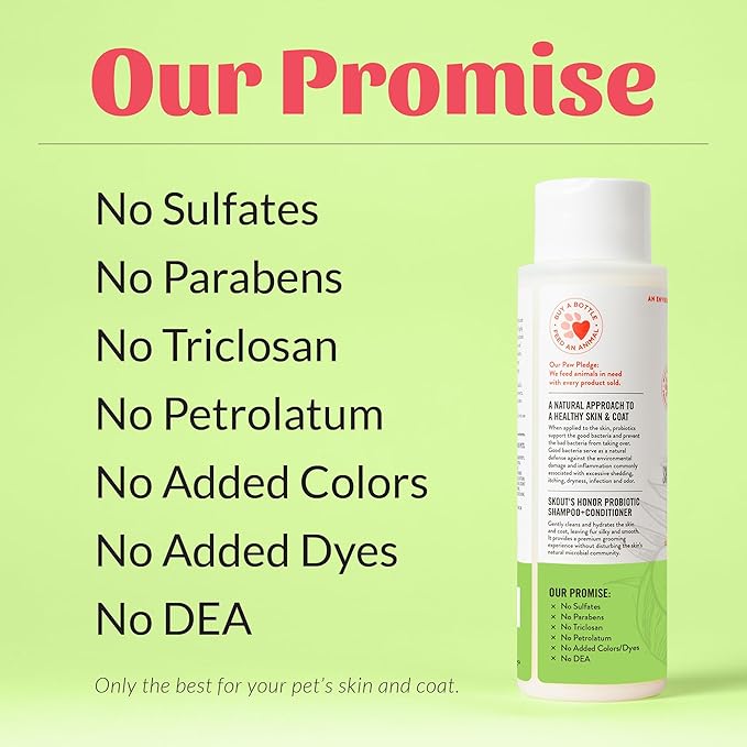 Skout's Honor Probiotic Dog Shampoo & Conditioner with Avocado Oil & Omega-3s, 97% Natural, Paraben & Sulfate-Free, Cruelty-Free, 16oz, Sunkissed Coconut
