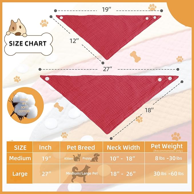 Pet's Cotton Bandanas with Adustable Button for Medium Dog Solid Color Dogs Scarf,WineRed,Medium