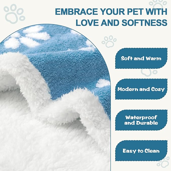 Waterproof Blanket for Dog Puppy Cat, Cute 3D Textured Flower Dog Blanket for Bed Couch Sofa, Soft Liquid Pee Proof Furniture Protector, 30"x40", Blue