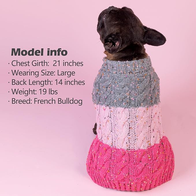KYEESE Dog Sweater Color Block with Fuzzy Thread Knitted Turtleneck Pet Knitwear with dots in a Variety of Colors for Small Dogs Fall Winter Dogs Clothes, Pink, M