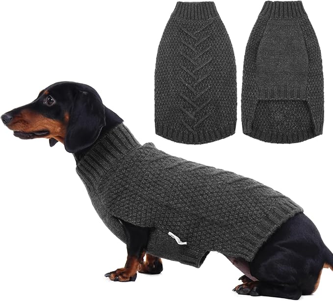 IECOii Thermal Knitted Dog Sweaters - Small Dachshund Sweater for Dogs Girl Boy, Christmas Sweater for Cold Weather, Pug, Wiener Sweaters, Grey - M