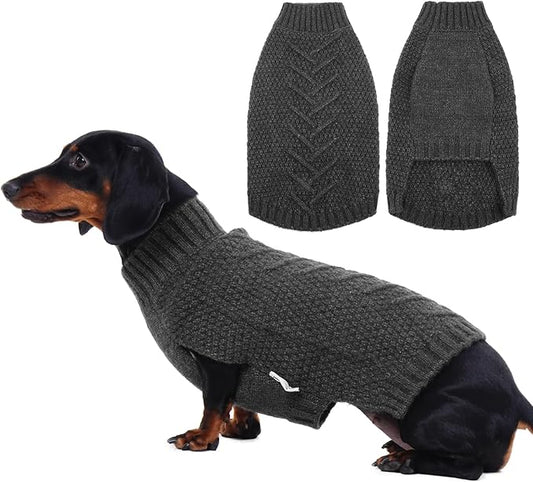 IECOii Thermal Knitted Dog Sweaters - Small Dachshund Sweater for Dogs Girl Boy, Christmas Sweater for Cold Weather, Pug, Wiener Sweaters, Grey - M