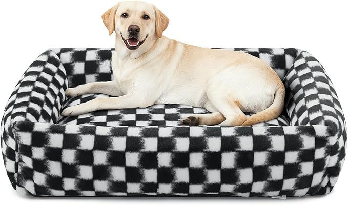 JOEJOY XL Dog Beds Large Sized Dog, Rectangle Washable Orthopedic Corduroy Fleece Pet Bed with Removable Zipper Cover, Cute Soft Calming Puppy Bed with Non Skid Bottom
