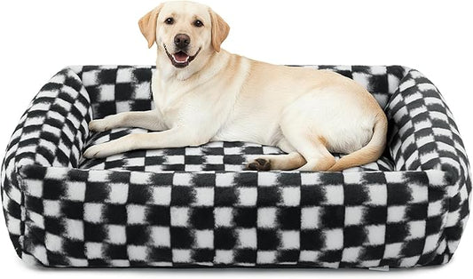 JOEJOY XL Dog Beds Large Sized Dog, Rectangle Washable Orthopedic Corduroy Fleece Pet Bed with Removable Zipper Cover, Cute Soft Calming Puppy Bed with Non Skid Bottom