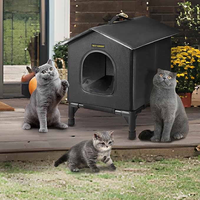 Rest-Eazzzy Heated Cat House for Indoor Cats in Winter, Waterproof, Fully Insulated Shelter, Great for Cat Houses and Cat Beds (Black, Small)