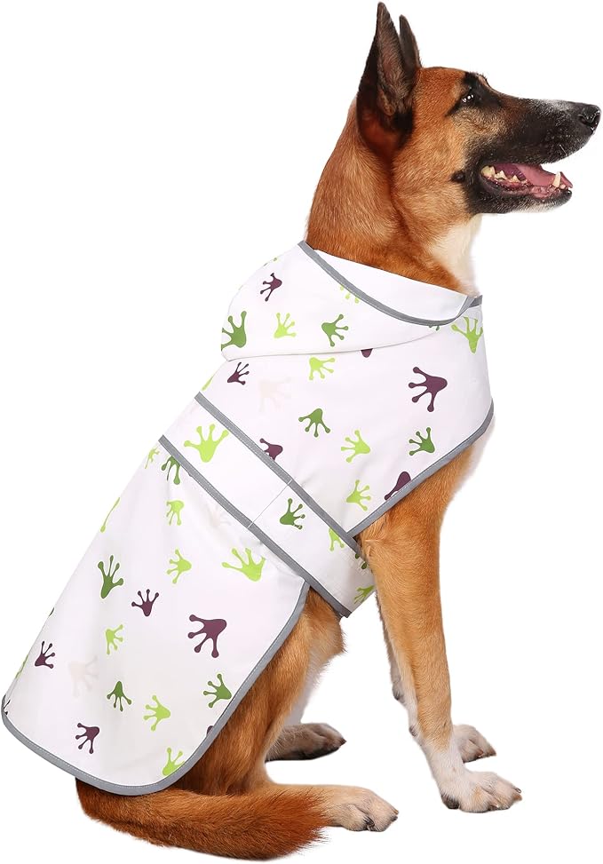 Dog Rain Coat for Large Dogs Waterproof Hooded Rain Jacket with Reflective Strips Leash Hole & Poncho Adjustable Fit (FrogPaw,XL)