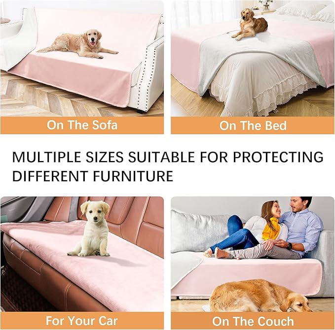 Waterproof Dog Blankets, Washable Pee Proof Pet Blanket for Couch, Soft Reversible Puppy Throw Furniture Protector Cover for Bed Sofa-68"x82",Pink+Cream