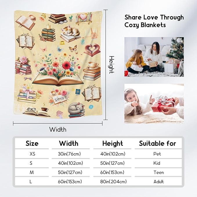 Blanket for Girls, Book Blankets, Book Lovers Gifts for Kids Daughter Granddaughter, 30"x40" Cozy Plush Throw for Library Nap