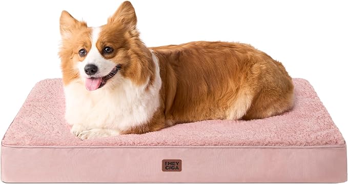 EHEYCIGA Orthopedic Dog Beds for Large Dogs with Removable Washable Cover for Crate, Pink, 35x23