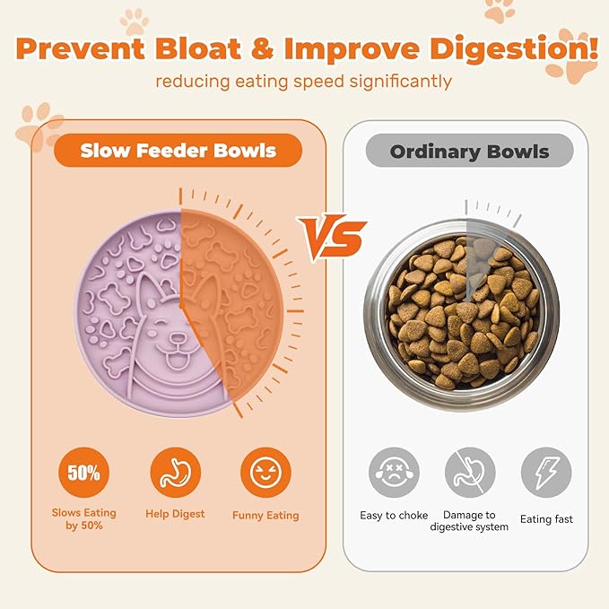 Dog Slow Feeder Bowl,Non-Slip Silicone Base Pet Food Mat, Healty Eating for Fast Eaters,Easy Clean Dishwasher Safe,for Small Medium Dogs Cats (Peach Pink)