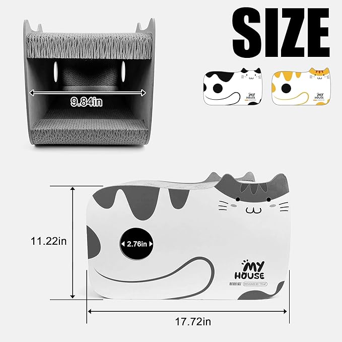 TTCAT Cute Kawaii Cat House Cat Scratching Pad Corrugated Cardboard Cat Scratcher Lounge, Durable Cat Scratching Board with Catnip for Furniture Protection.Yellow+White
