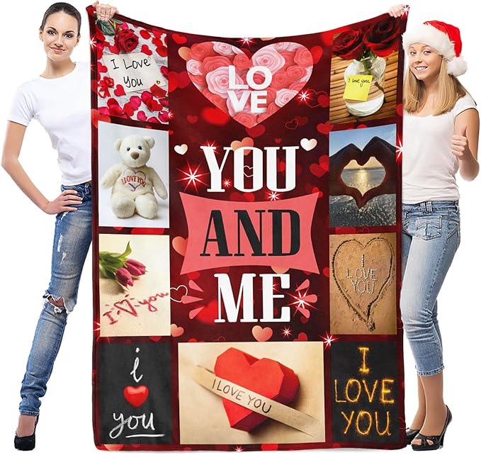 Valentines Day Blanket Gifts for Her & Him, I Love You Blanket, Anniversary Blanket, Super Soft Love Heart Blanket for Girlfriend & Boyfriend, Romantic Gifts for Women & Men, 70" L x 50" W