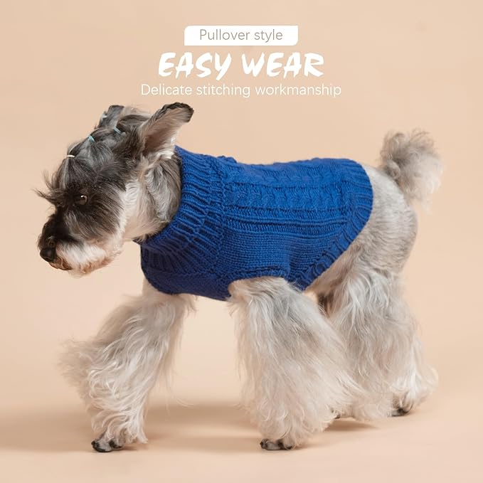 BINGPET Thermal Knitted Dog Sweater for Small Medium Large Dogs,Winter Dog Cat Coat Warm Sweartershirts Outfits,Classic Cable Knit Turtleneck Pullover Dog Jumper Coat Warm Sweartershirts(Blue,XS)