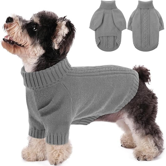 SAWMONG Dog Sweater for Small Dogs, Turtleneck Knitted Pullover Sweater Sweatshirt, Classic Winter Warm Pet Sweater for Boy Girl Pet Chihuahua, French Bulldog, Golden Retriever, Pug, Cat (Grey, S)
