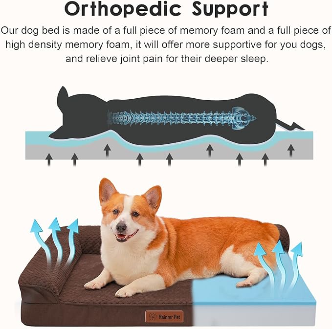 Orthopedic Dog Beds Large Sized Dog, Memory Foam Pet Bed for Large Dogs, Washable Removable Cover, Nonskid Bottom, Waterproof, 41x27x6 Inches, Brown Grey