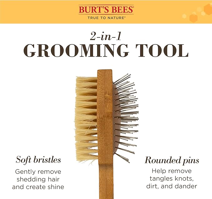 Burt's Bees for Dogs Double Sided Pin & Hemp Bristle Dog Brush | Best All-Purpose Dog Brush to Reduce Shedding | for Long & Short Haired Large Dogs, Bamboo