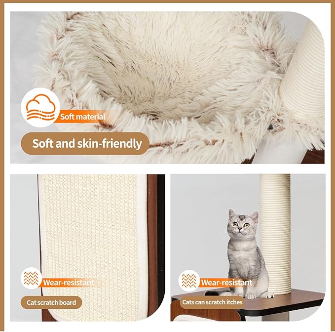 54-Inch Premium Multi-Level Modern Cat Tree & Tower - Unique Design Indoor Cat Condo with Scratching Posts, Hammock, Top Perch & Interactive Drop Ball Toy