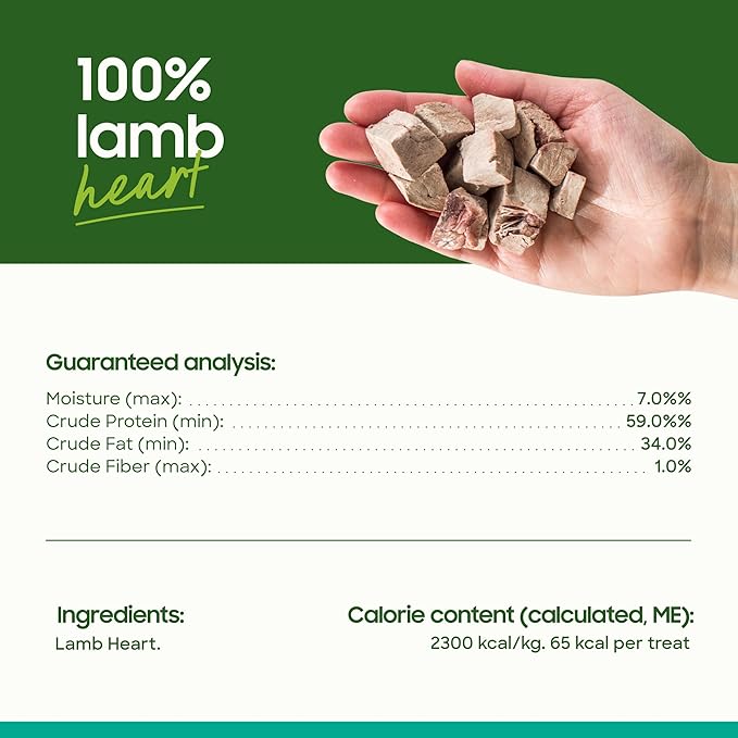 smallbatch Pets Premium Freeze-Dried Lamb Heart Treats for Dogs and Cats, 3.5 oz, Made and Sourced in The USA, Single Ingredient, Humanely Raise Meat, No Preservatives or Anything Artificial Ever