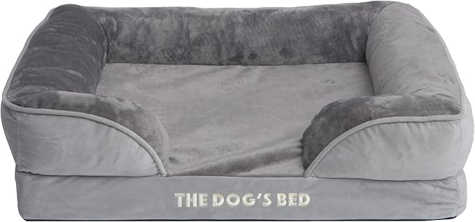 The Dog’s Bed, Orthopedic Standard Foam Waterproof Dog Bed with Standard Support, Medium Silver Grey Plush, Waterproof, Supportive Dog Bed with Replaceable Covers