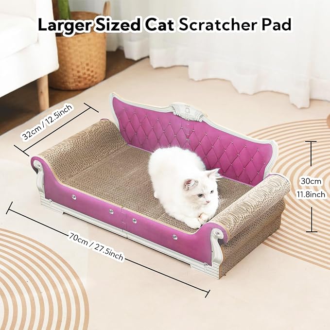 Cat Sofa Shape Scratch Pad for Large Medium Small Indoor Cats,Larger-Sized Recyclable Reversible Cardboard Cat Couch for Resting Claw Grinding and Playing